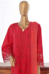 Bin Saeed Stitched 3 Piece Luxury Plain Cotton Collection-LF-144-B-Red